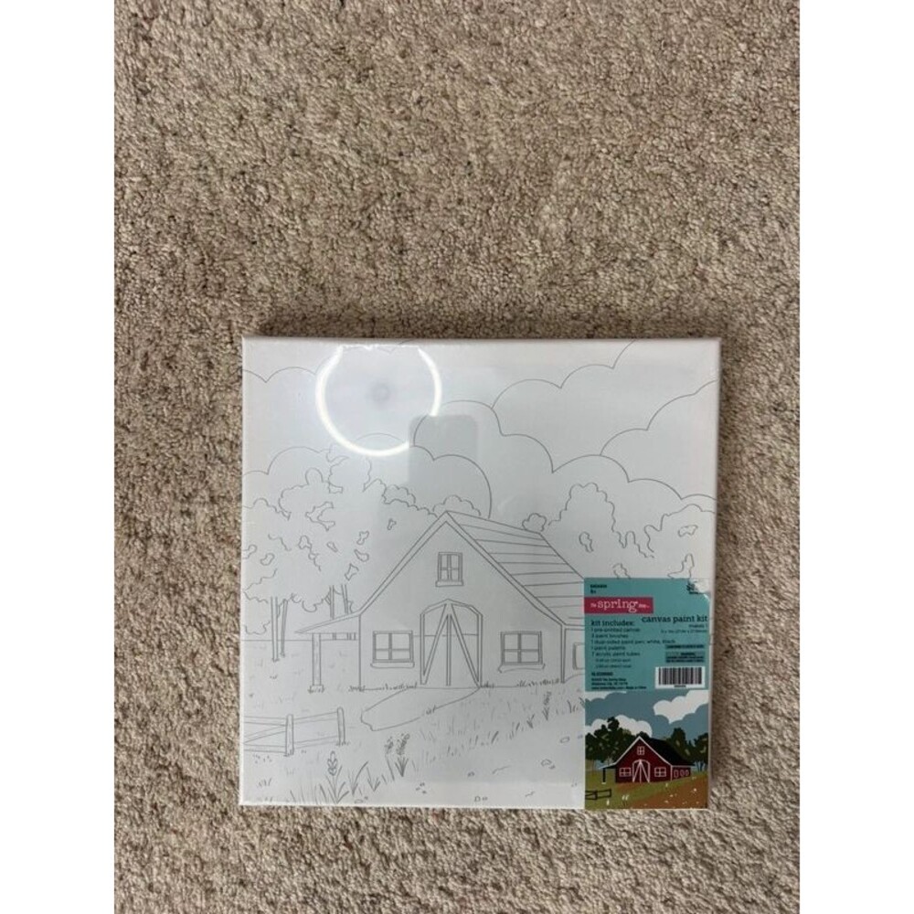 The Spring Shop Red Barn Farm Canvas Paint Kit 11x11 DIY Acrylic Art Set NWT